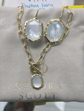 Kendra Scott Gold-tone Mother-of-Pearl Pendant Necklace and Earrings